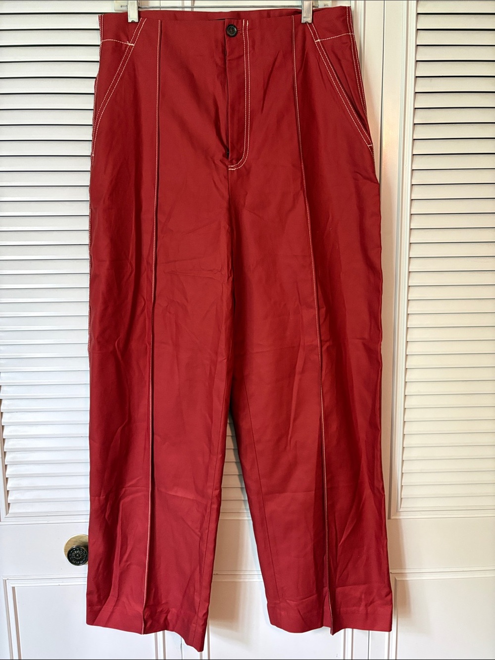 Banana Republic Factort Brick Red Wide Leg Pants Size 12 Tall - Picture 2 of 11